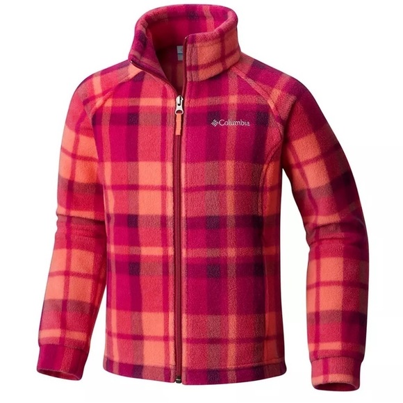 Columbia Girls Benton Springs™ Fleece jacket Pink & Orange plaid medium 10/12 - Picture 11 of 11